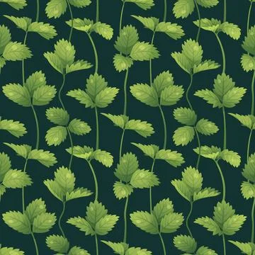 Botanical seamless pattern with green strawberry leaves and stems. Wild straw Stock Illustration