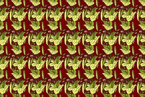Botanical seamless pattern with growing green peas, leaves and pods vector .. Illustrazione stock