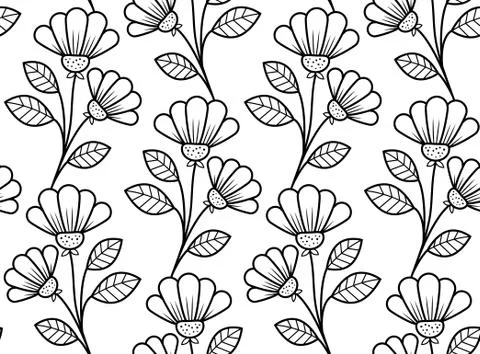 Botanical seamless pattern, hand-drawn vector flowers Stock Illustration