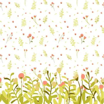 Botanical seamless pattern hand drawn. White background with plant border 스톡 일러스트