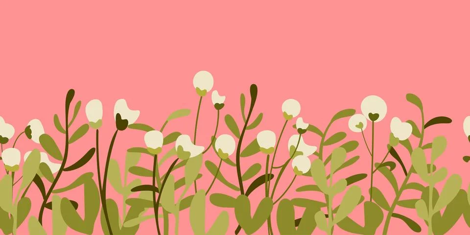 Botanical seamless pattern hand drawn. Pink background with floral border 스톡 일러스트