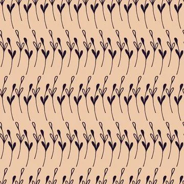 Botanical seamless pattern with herbal rows on beige background. Stock Illustration