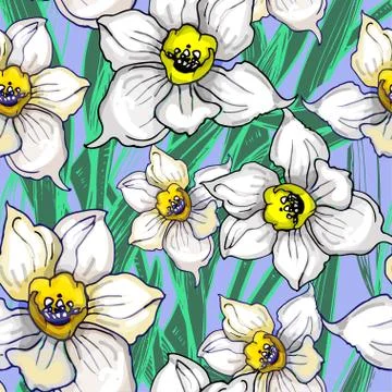 Botanical seamless pattern with inflorescences of flowers daffodils Stock Illustration