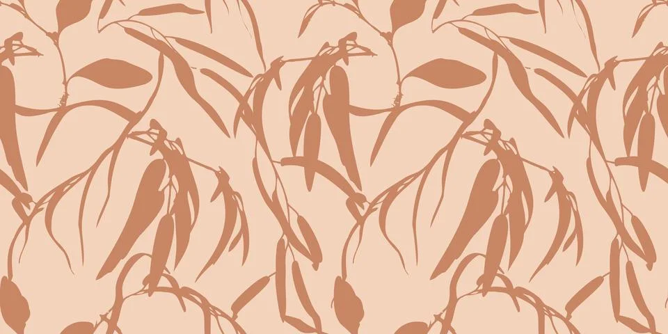 Botanical Seamless Pattern Leaves, Branches Motifs Stock Illustration
