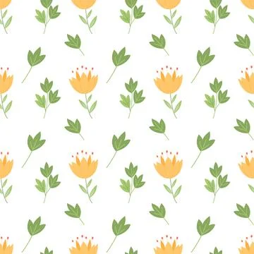 Botanical seamless pattern with meadow flowers, leaves and branches hand draw Stock Illustration