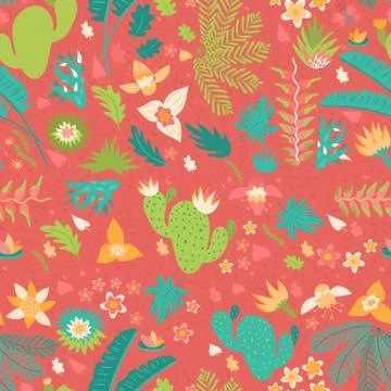 Botanical seamless pattern on pink Stock Illustration