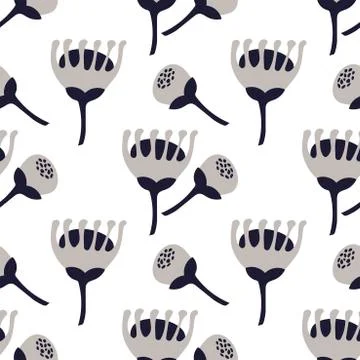 Botanical seamless pattern in Scandinavian style. Flowers and buds. Vector il Stock Illustration