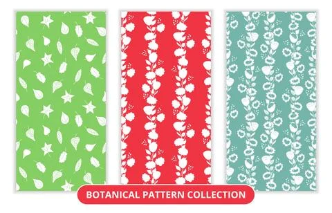 Botanical seamless pattern set with white silhouette leaves. Paper cut flor.. 库存插图