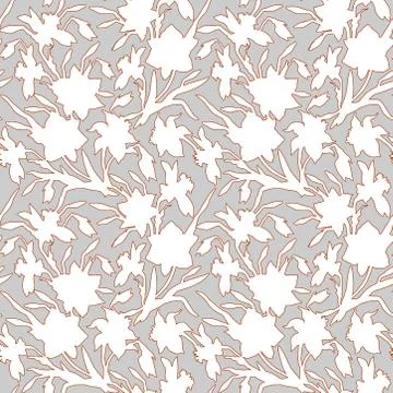 Botanical seamless pattern with silhouettes hand drawn flowers daffodils Stock Illustration