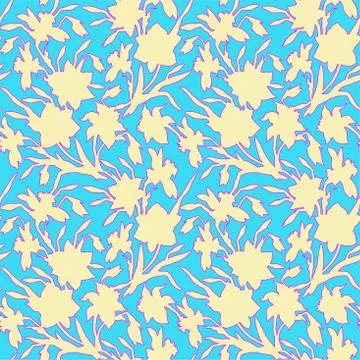 Botanical seamless pattern with silhouettes hand drawn flowers daffodils Stock Illustration