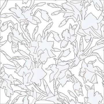 Botanical seamless pattern with silhouettes hand drawn flowers. Stock Illustration