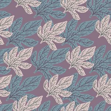 Botanical seamless pattern with simple grey and blue pastel leaf elements. Pu Illustrazione stock
