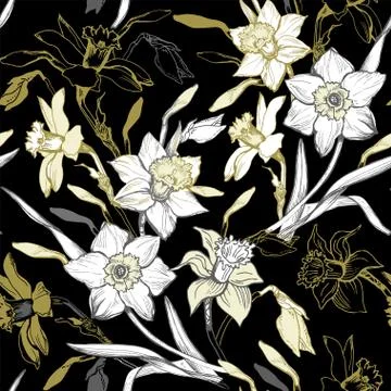 Botanical seamless pattern with spring blooming garden Illustrazione stock