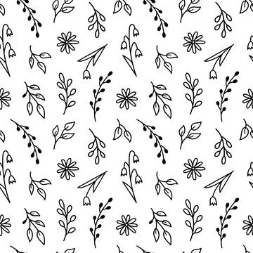 Botanical seamless pattern with tiny flowers and twigs Illustrazione stock