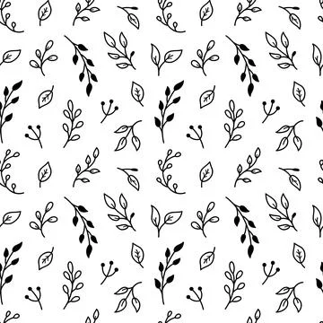 Botanical seamless pattern with tiny twigs and leaves Stock Illustration