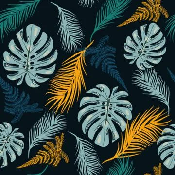Botanical seamless pattern with tropical leaves. Illustrazione stock