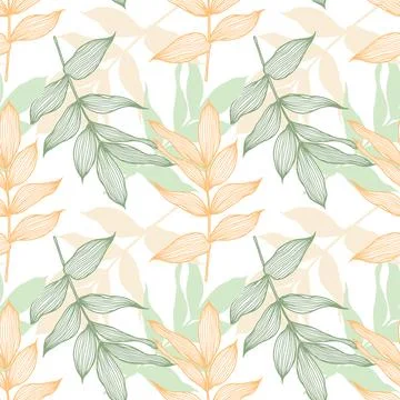 Botanical seamless pattern with yellow and green branches and leaves. Stock Illustration