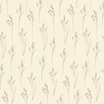 Botanical sketch with grass seamless pattern. Wild field grains Stock Illustration