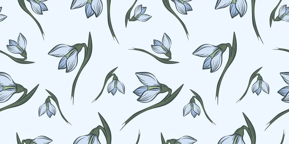 Botanical snowdrop flower seamless pattern Stock Illustration