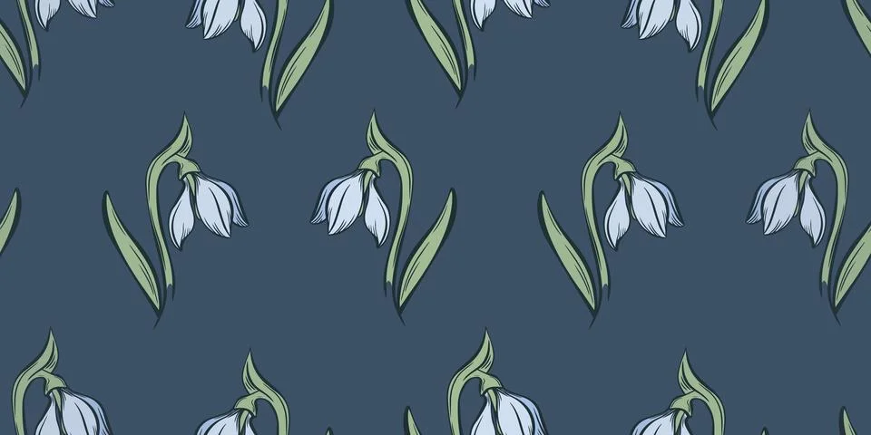 Botanical snowdrop flower seamless pattern イラスト素材