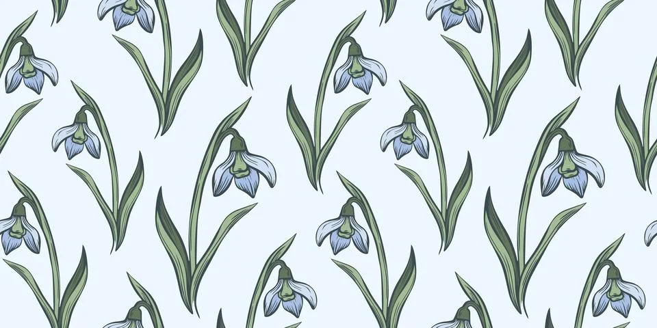 Botanical snowdrop flower seamless pattern Stock Illustration