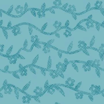 Botanical stripes seamless vector teal pattern Stock Illustration