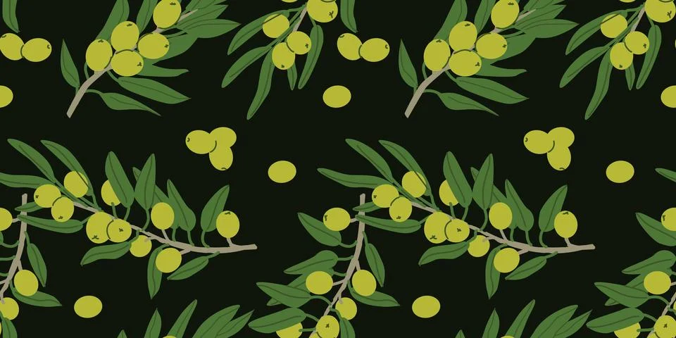 Botanical summer pattern with green olives. Stock Illustration