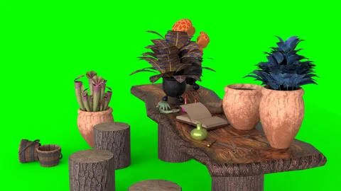 Botanical table of wizard school with green background Stock Illustration