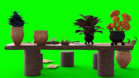 Botanical table of wizard school with green background Stock Illustration