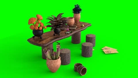 Botanical table of wizard school with green background Stock Illustration