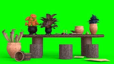 Botanical table of wizard school with green background Stock Illustration