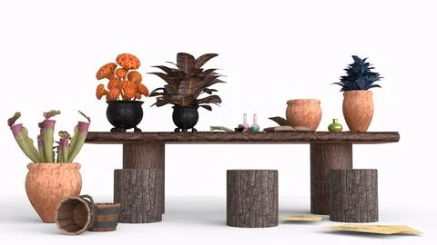 Botanical table of wizard school with white background Stock Illustration