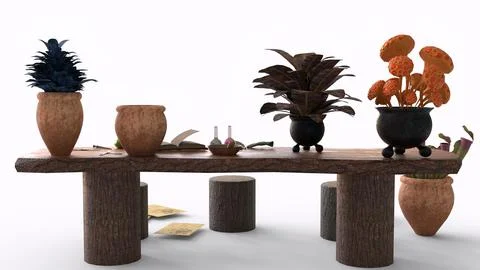 Botanical table of wizard school with white background Stock Illustration