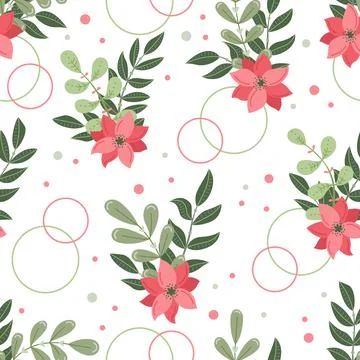 Botanical vector seamless pattern with plants and flowers Illustrazione stock