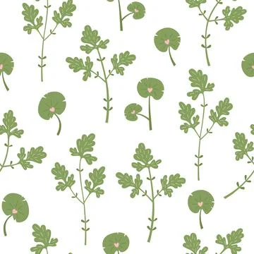 Botanical vector seamless pattern with plants and flowers Stock Illustration