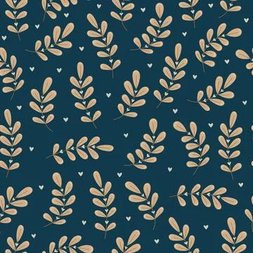 Botanical vector seamless pattern with plants and flowers Stock Illustration