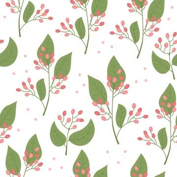 Botanical vector seamless pattern with plants and flowers Illustrazione stock