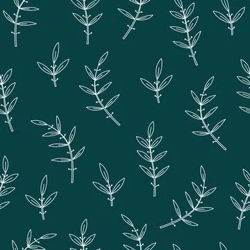 Botanical vector seamless pattern with plants and flowers Illustrazione stock