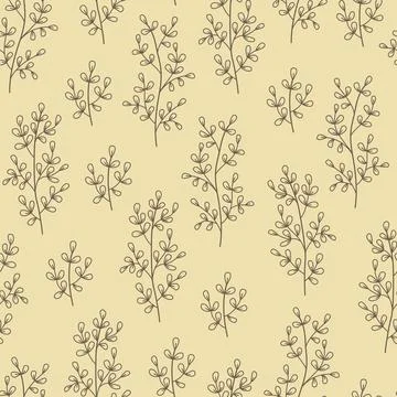 Botanical vector seamless pattern with plants and flowers Stock Illustration