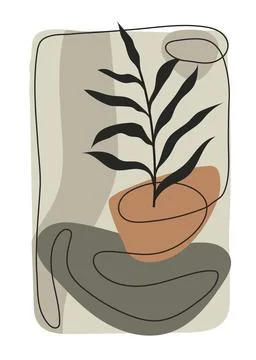 Botanical wall art vector ,Foliage line art drawing with abstract shape, Stock Illustration