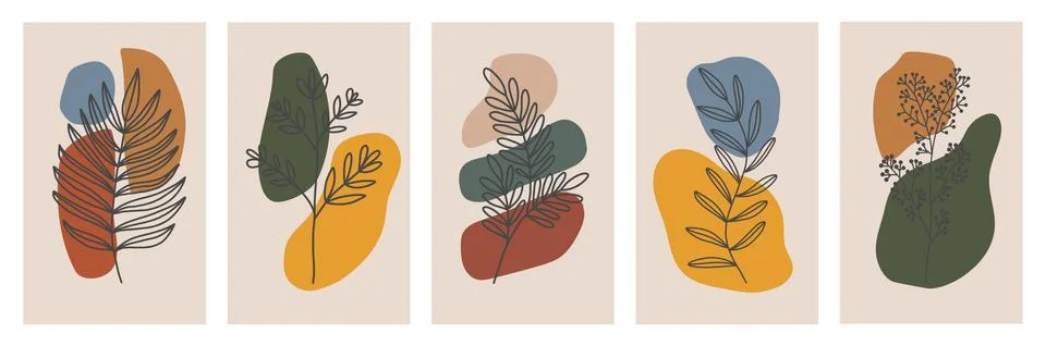 Botanical wall art vector set. Stock Illustration
