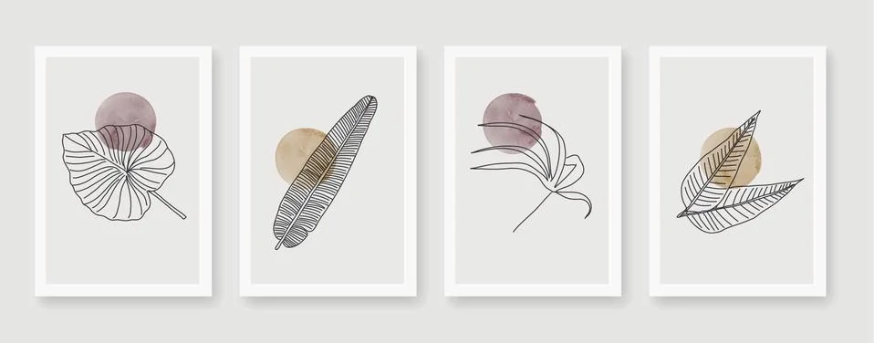 Botanical wall art vector set. Stock Illustration