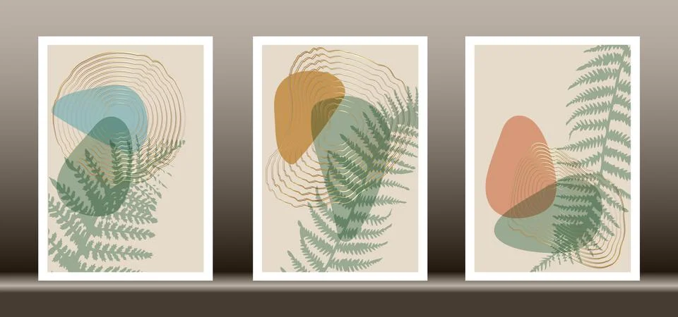 Botanical wall art vector set. Tropical fern foliage line art drawing Illustrazione stock