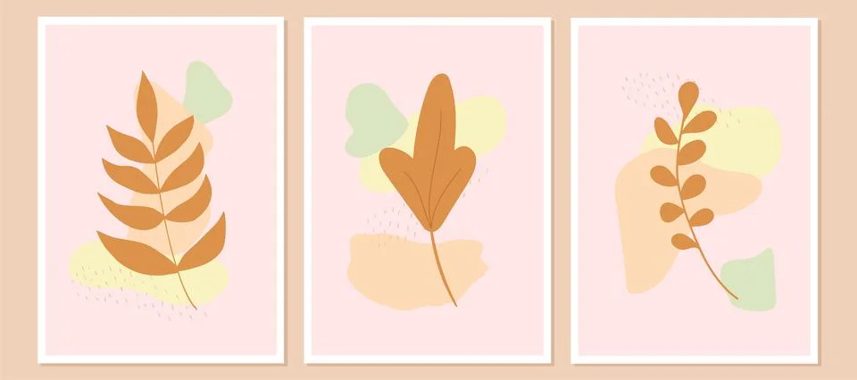 Botanical wall art vector set with abstract shape. Stock Illustration