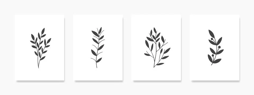 Botanical wall art vector set. Earthy tones and bold boho foliage line art .. Stock Illustration
