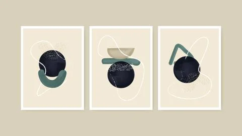 Botanical wall art vector set. Creative minimalist watercolor abstract art Stock Illustration