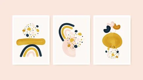 Botanical wall art vector set. Creative minimalist watercolor abstract art Stock Illustration