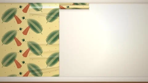 Botanical Wallpaper Rolls Unrolling Interior Wall Reveal Animation 스톡 동영상 346879062