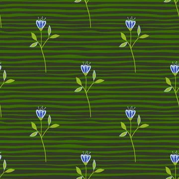 Botanical wildflower seamless pattern on stripe background. Elegant floral or Stock Illustration