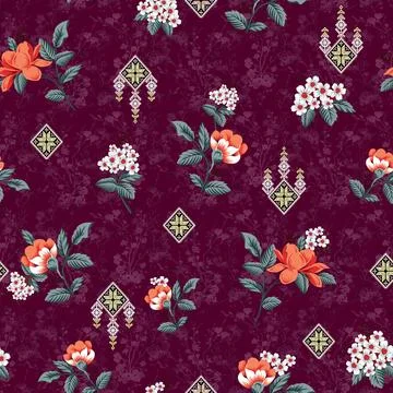 Botanical,Flower,Pattern,,Seamless,Digital,Design,watercolor,Textile Stock Illustration